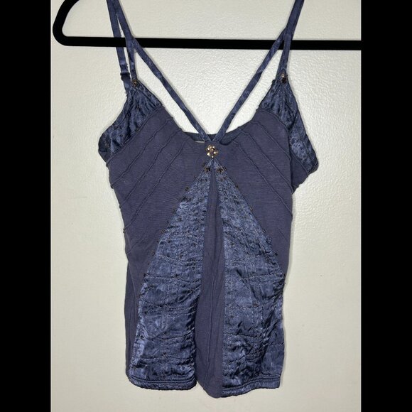 GUESS Sexy Deep Blue Spaghetti Strap Tank Top Cami Sequins Beads size S - Picture 2 of 6